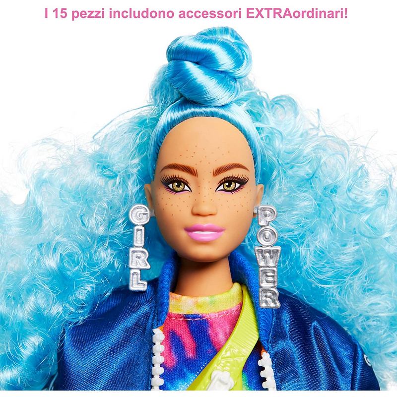 Barbie extra capelli ricci azzurri curvy